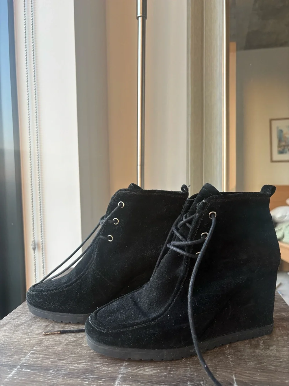 Michael Kors Black Suede Lace-Up Wedge Ankle Boots